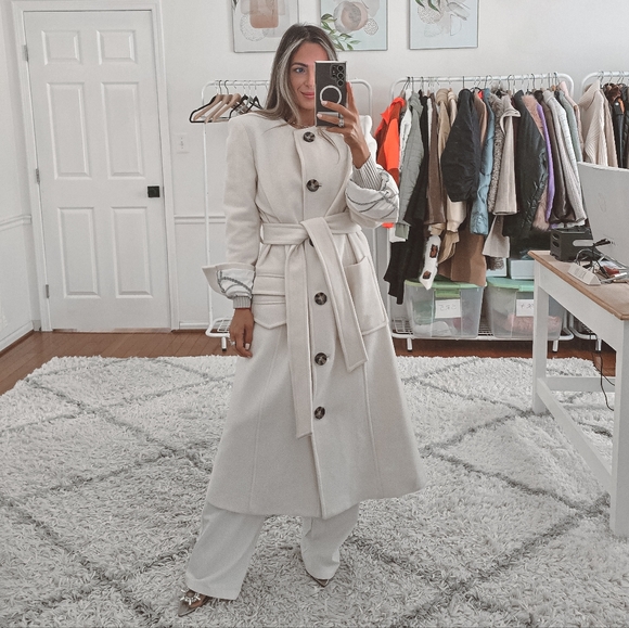 Pearl by Lela Rose ivory wool blend belted coat size 12/L - Picture 1 of 15